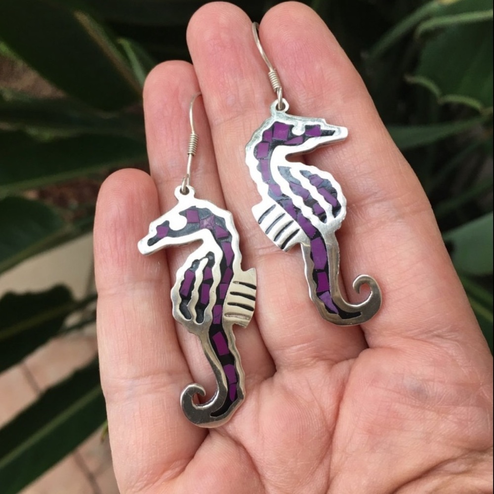 Solid Sterling Silver Inlaid Sugilite Seahorse Ho… - image 2